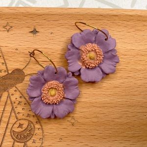NWOT Handmade Flower Hoop Earrings - Purple & Pink